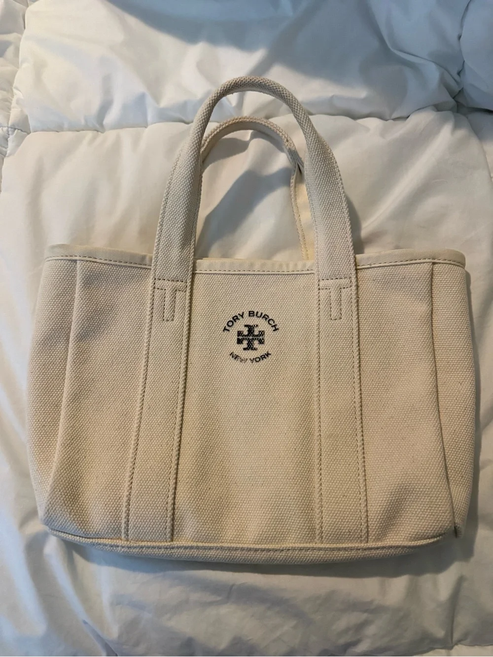 Tory Burch Cream Canvas Tote with Subtle Logo